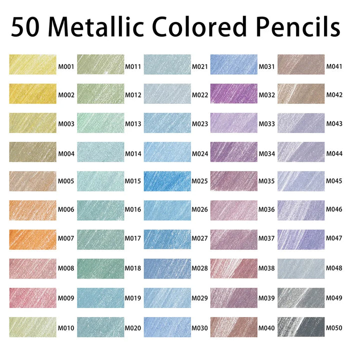 50 Metallic Coloured Pencils Set