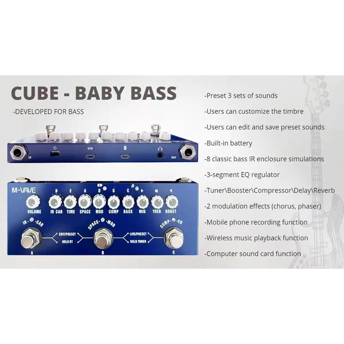M-Vave Cube Baby Rechargeable Guitar Multi-Effects Pedal Recording Audio Interface Function For Electric Bass