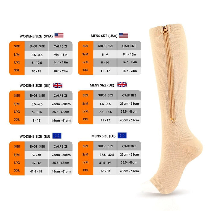 2Pcs/Pair Zipper Compression Open Toe Stockings for Women Men Walking, Running, Cycling