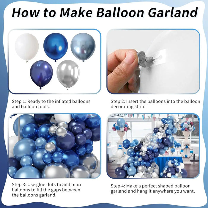 125Pcs Blue And Silver Balloon Garland Arch Kit Suitable For Birthday Parties Theme Event Scene Decoration Background Etc