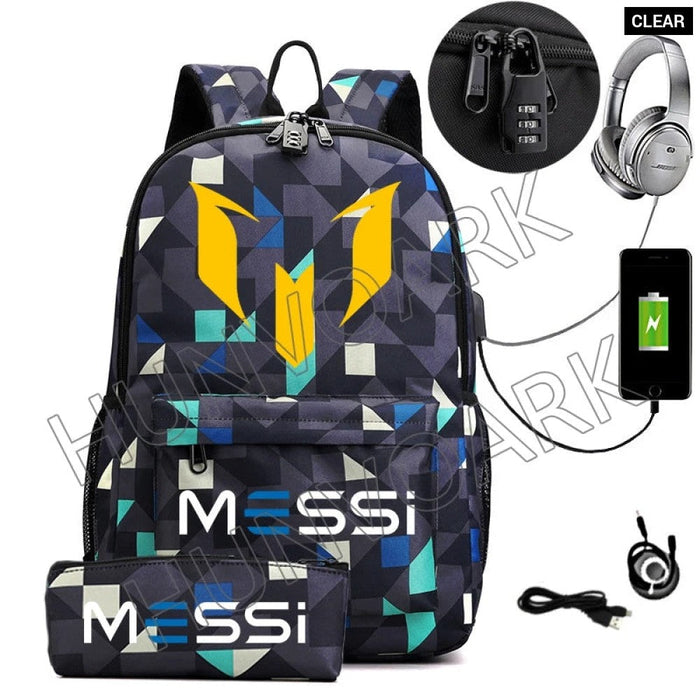 Unisex Messi Casual 15.6 Inch Laptop Back Light Anti Theft School Bag