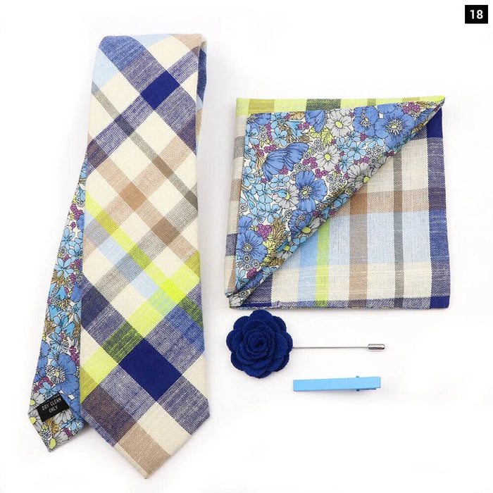 Floral Plaid Cotton Tie Set For Parties And Daily Wear