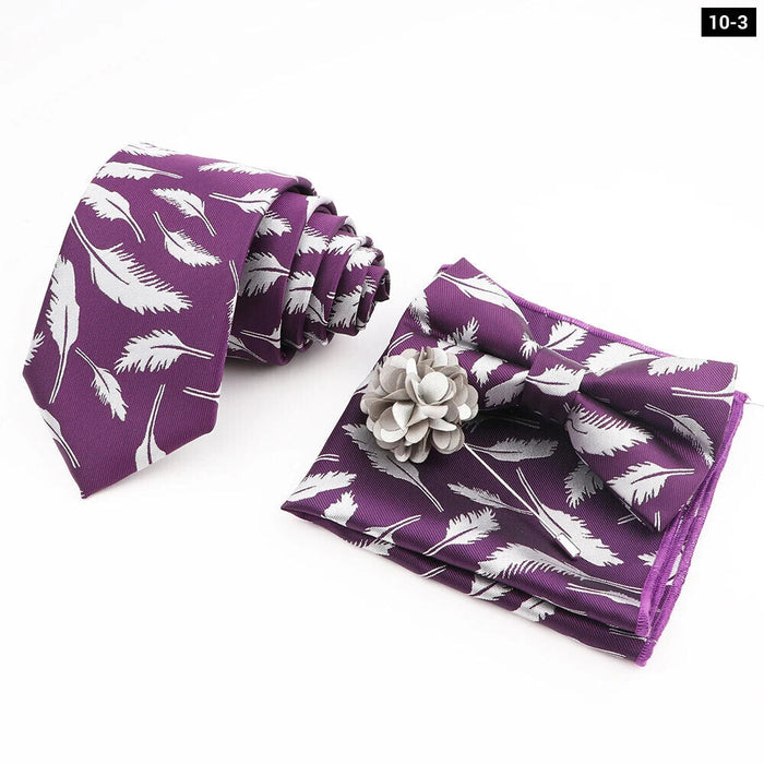 Flower Pattern Ties And Handkerchief Set For Weddings And Business