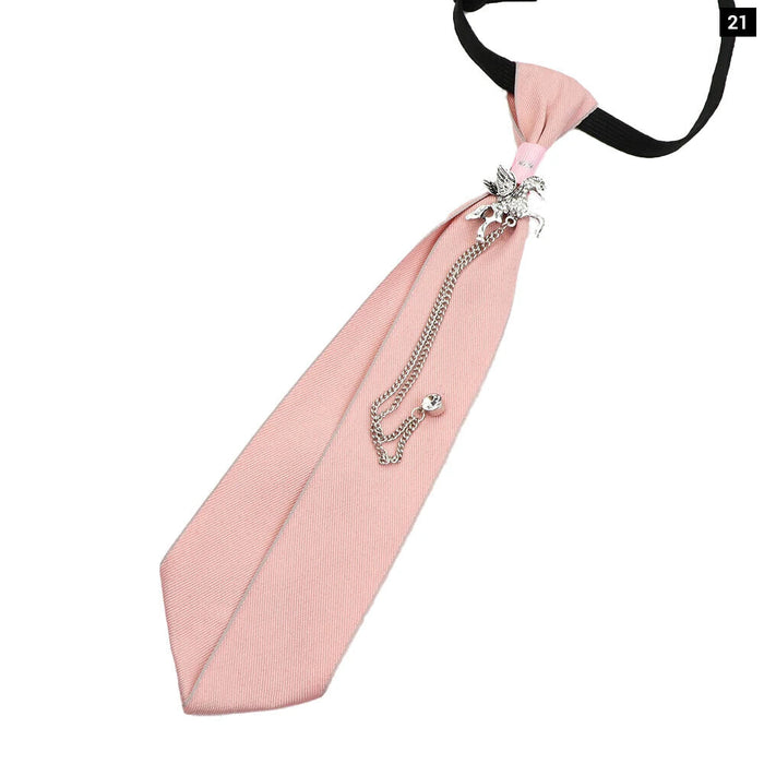 2 Pcs Pink Sage Green Ribbon Brooch Tie Set For Men Women And School Uniforms