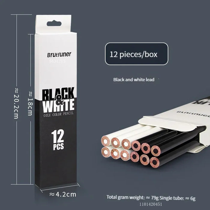 12 Pieces Black White Colour Pencils Permanent Drawing