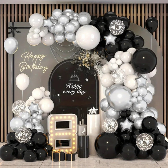 131Pcs Black Silver White Balloon Set Used For Birthday Engagement Anniversary Graduation Ceremony Single Party Decoratio