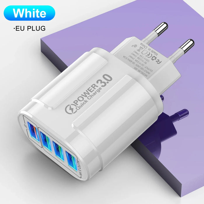 48W Fast Charging 4 Port Usb Charger With Qc 3.0 For Travel