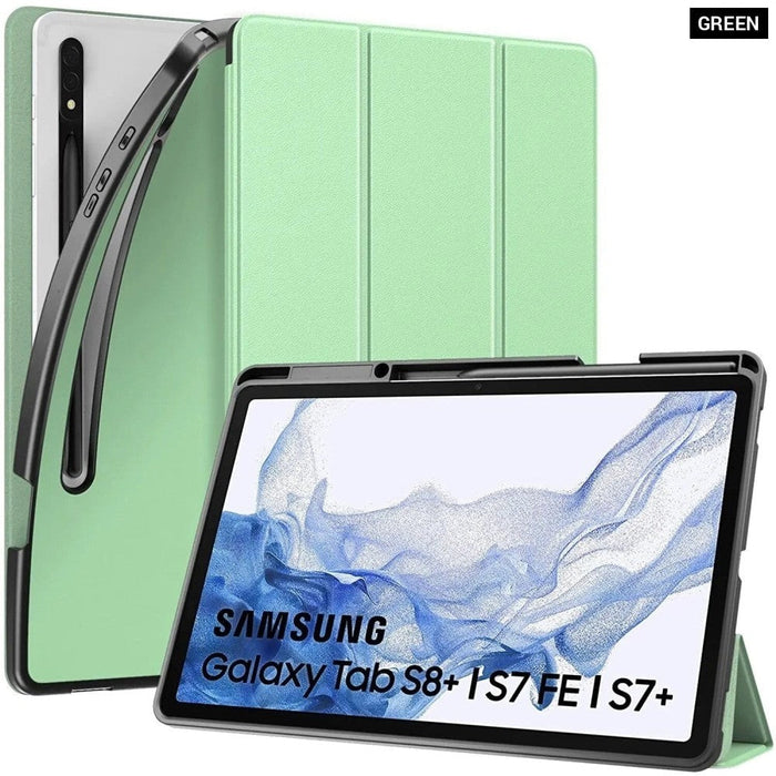 Trifold Stand Case For Samsung Galaxy Tab S8 Plus 12.4 Inch 2022/Tab S7 FE 2021/S7 Plus 2020 Shockproof Full Body TPU Cover