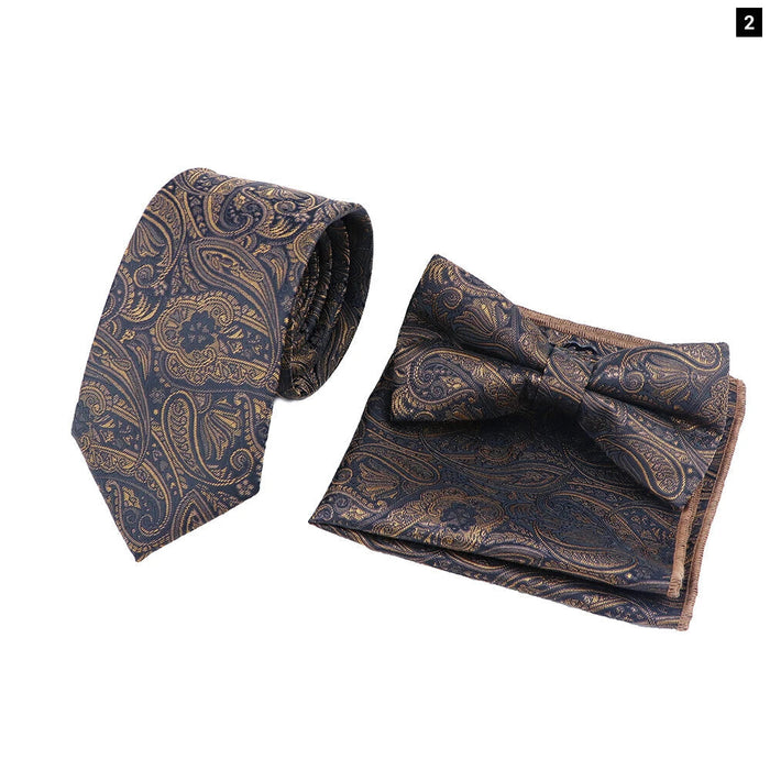 Classic Paisley Striped Necktie Set Mens Fashion Accessory