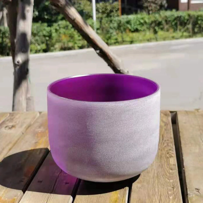 8 Inch 440Hz/432Hz Abefg Note Candy Purple Chakra Frosted Quartz Crystal Singing Bowl With Mallet and O-Ring