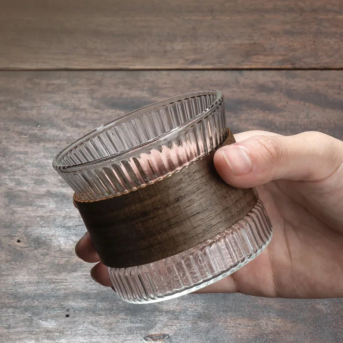 Japanese Style Glass Coffee Mug With Walnut Sleeve