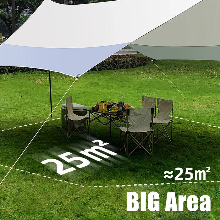 Awning Waterproof Tarp Tent Sun Shade Garden Canopy & Poles