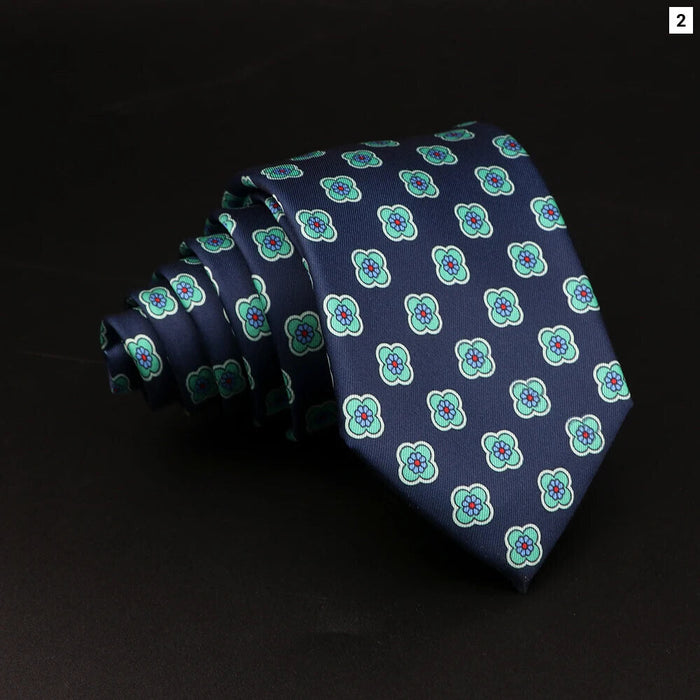 Mens Silk Tie 7.5Cm Blue Paisley Floral For Weddings And Work