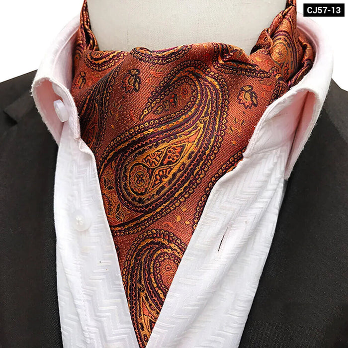 British Gentleman Tie Set Jacquard Paisley Cashew Cravat Ascot Scrunch For Weddings