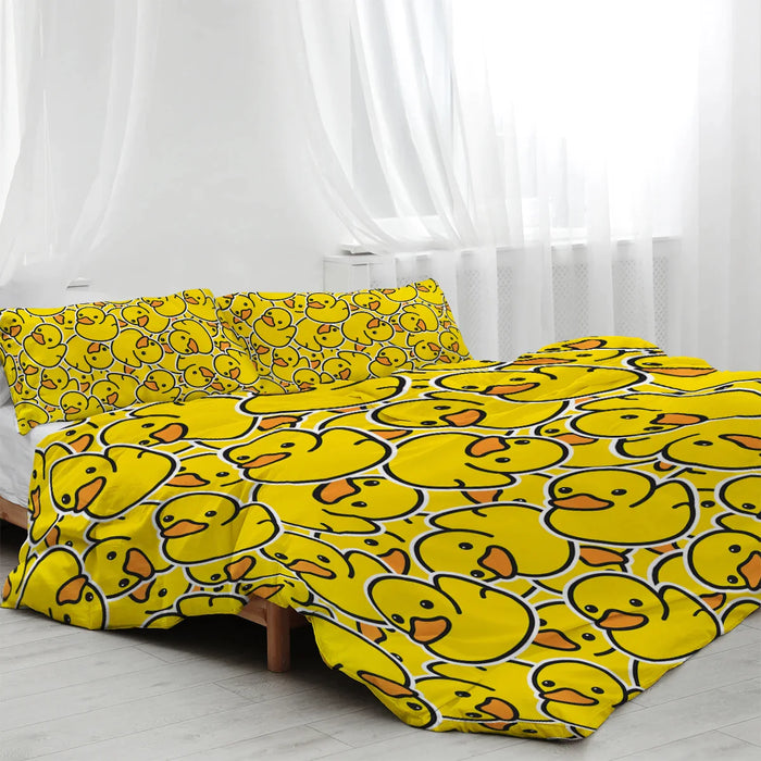 3 Piece Yellow Duck Design Bedding Set Duvet Cover With 2 Pillow Shams