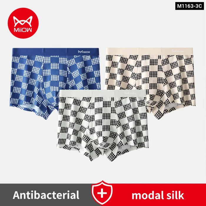 3 Piece Plaid Print Mens Boxers