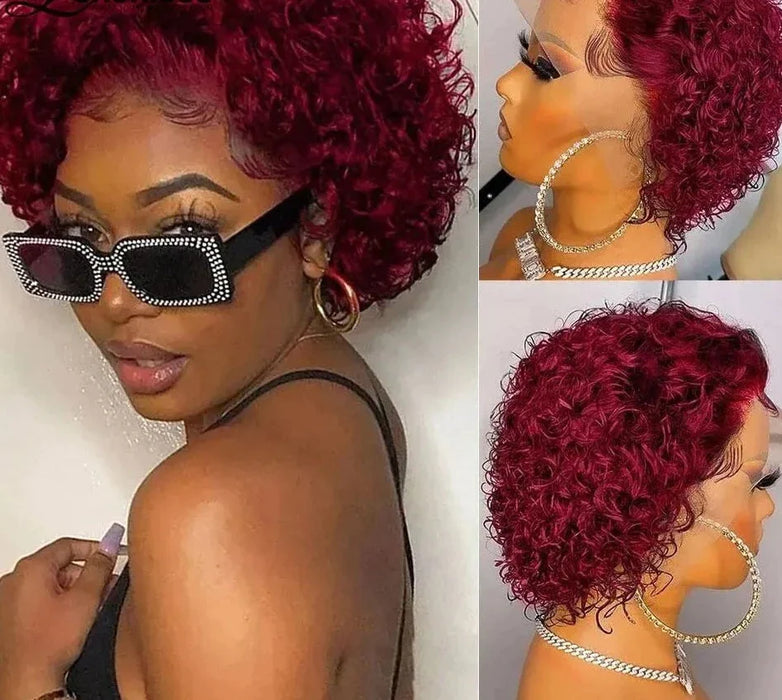 Short Curly Human Hair Pixie Cut Lace Front Wig