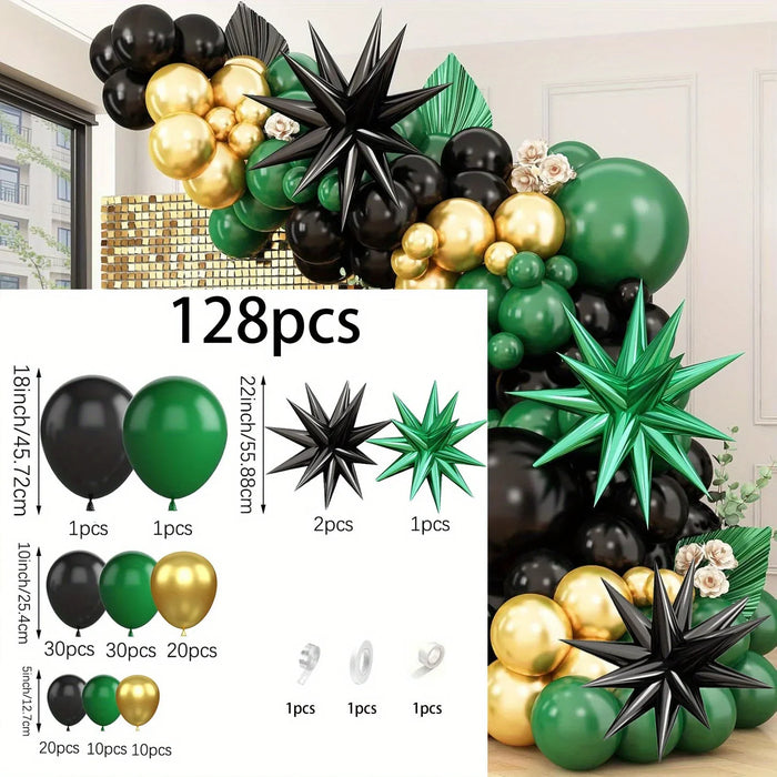 128Pcs Green Black And Gold Balloon Garland Arch Kit For Birthdays Anniversaries Graduations Wedding Parties And Decorations