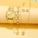 6pcs Set Gold Luxury Watch Women Ring Necklace Earring