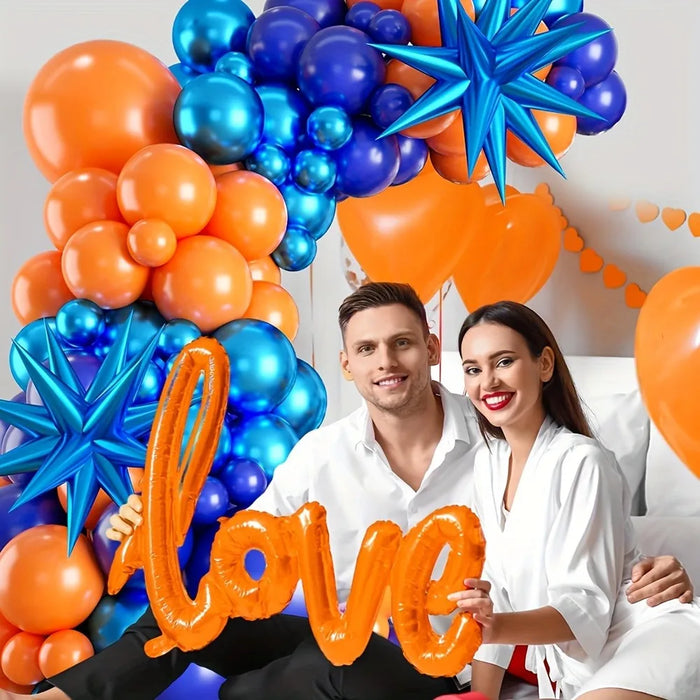 130Pcs Blue Orange Balloon Arch Set Suitable For Outer Space Theme Birthday Party Graduation Decoration Daily Decoration