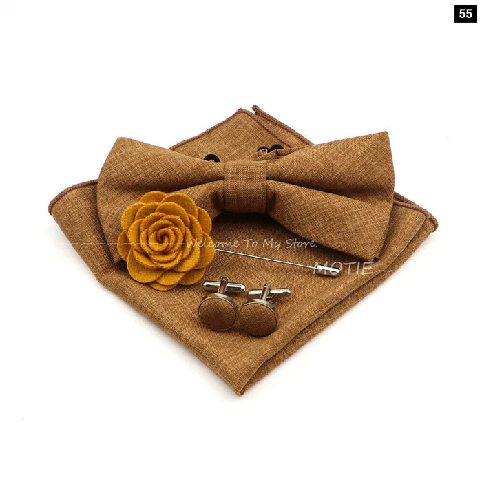 Classic Bowtie Set With Handkerchief Cufflink And Brooch