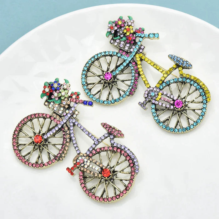 Bicycle Brooch 2 Colour Flower Bike Pin