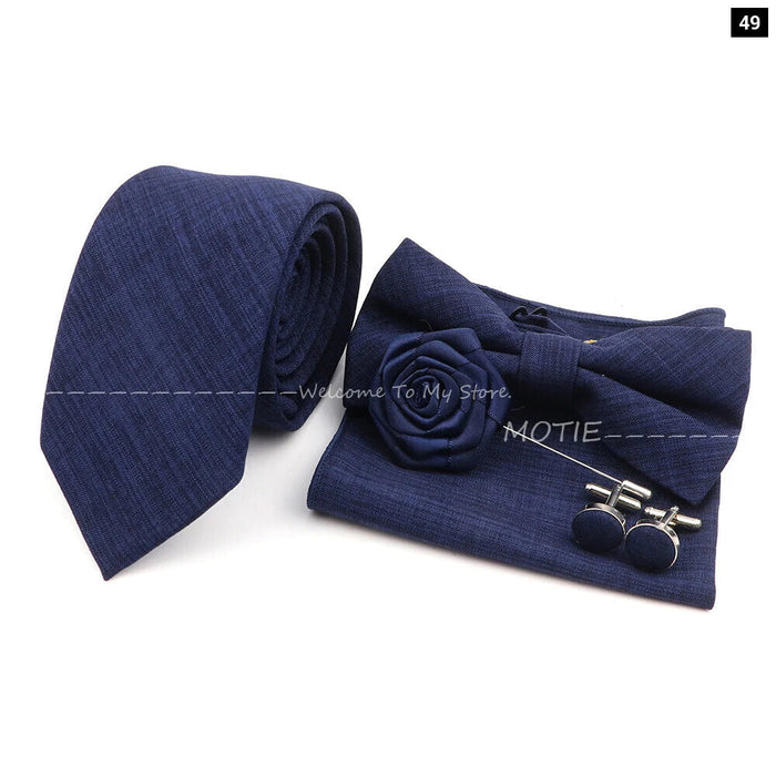 27 Colour Tie Set Classic Cotton Pocket Square Cufflink And Bowtie For Mens Wedding Party Accessories