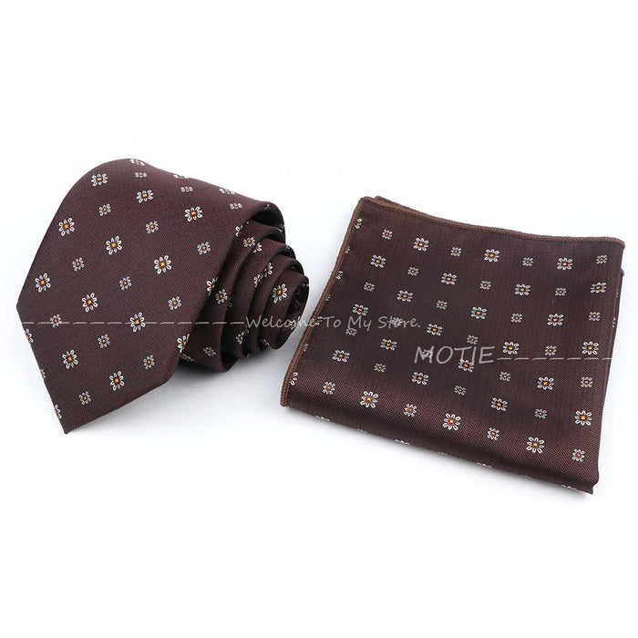 Brown Ties And Pocket Square Set For Weddings And Daily Wear