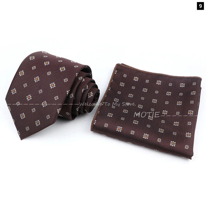 Brown Ties And Pocket Square Set For Weddings And Daily Wear