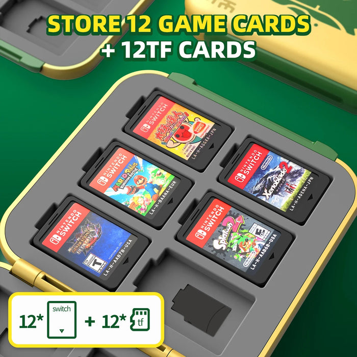 Golden-Green Cassette Box 12 Card Case Compatible Nintendo Switch Game Cards