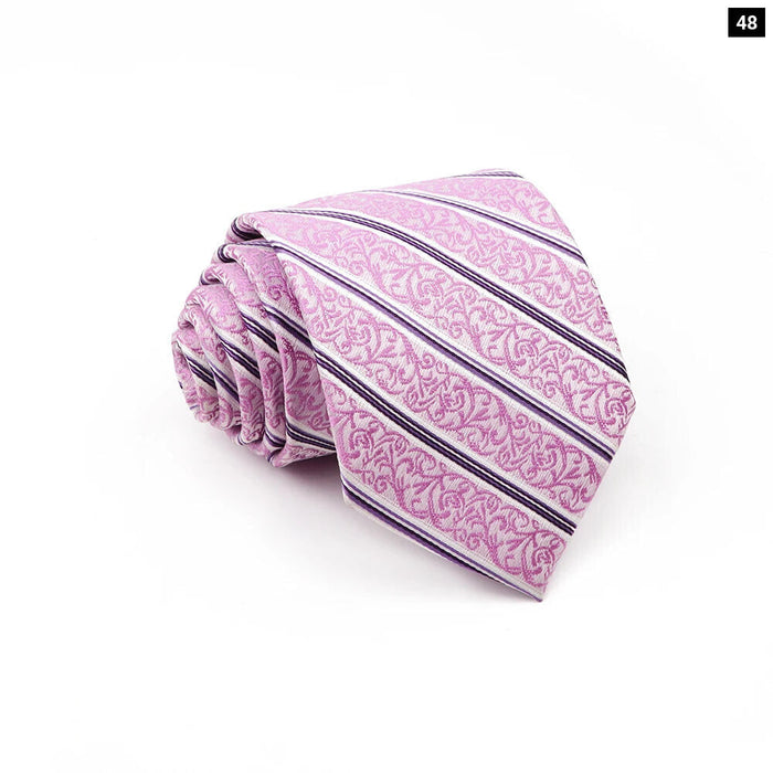 Classic Purple Striped Neckties 8Cm Plaid Floral Tie For Business And Weddings