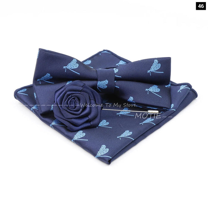 Cartoon Insect Bowtie Set Red Floral Brooches For Men