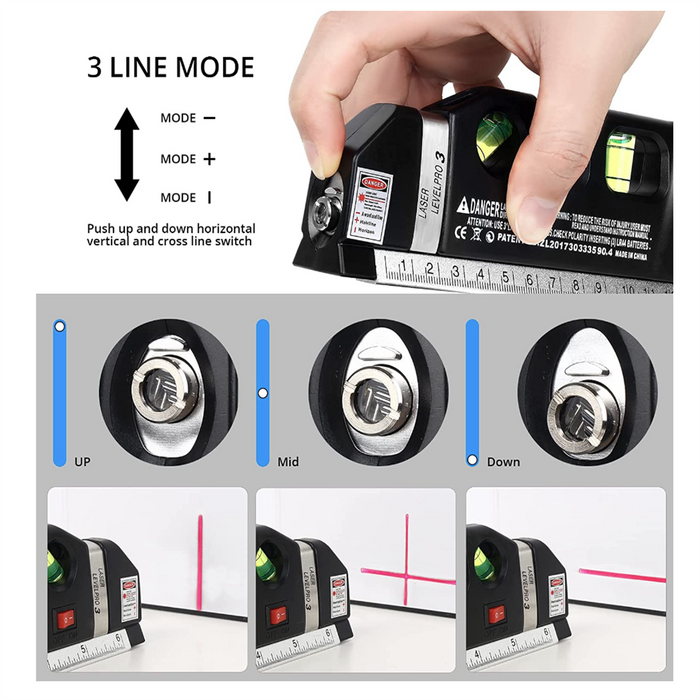 Laser Level Multipurpose Line Laser Leveler Tool Cross Line Lasers With 8FT 2.5M Standard Measure Tape and Metric Rulers