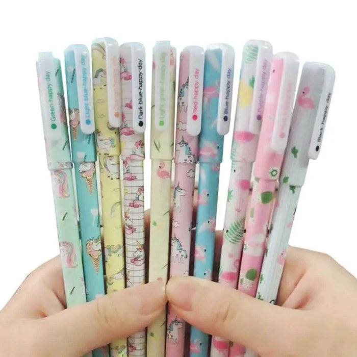 10 Piece Gel Pen Set Floral Animal Starry Designs 0.5Mm Tip