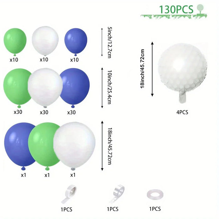 130Pcs Golf Party Birthday Balloon Set Suitable For Golf Foil Balloon Adult Golf Theme Sports Competition Theme Party Decoration