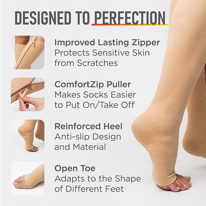 2Pcs/Pair Zipper Compression Skin Protection Open Toe Socks for Men Women