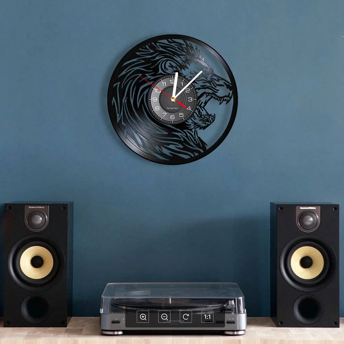 Handmade African Lion Vinyl Record Wall Clock