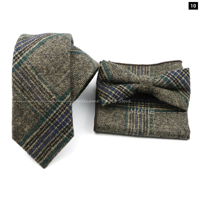 Mens Plaid Wool Tie Set For Business Weddings And Gifts