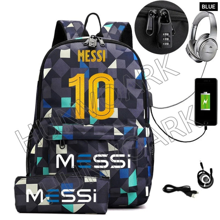 Unisex Messi Casual Computer 15.6 Inch Laptop Light Anti Theft School Bag 2Pcs