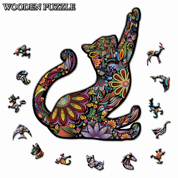 Colourful Tiger Cat Wooden Puzzle
