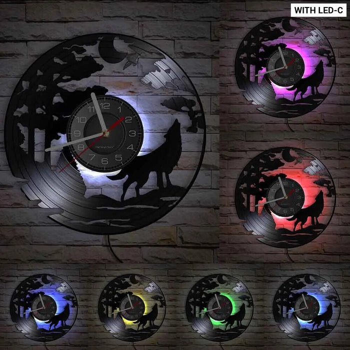 Wolf Howling Moon Vinyl Record Wall Clock