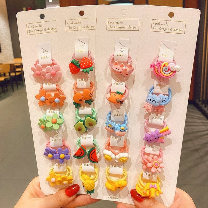 40Pcs/Set Colourful Flower Animal Girls Hairbands Sweet Fruit Elastic Hair Ropes Scrunchies Kids Hair Ties