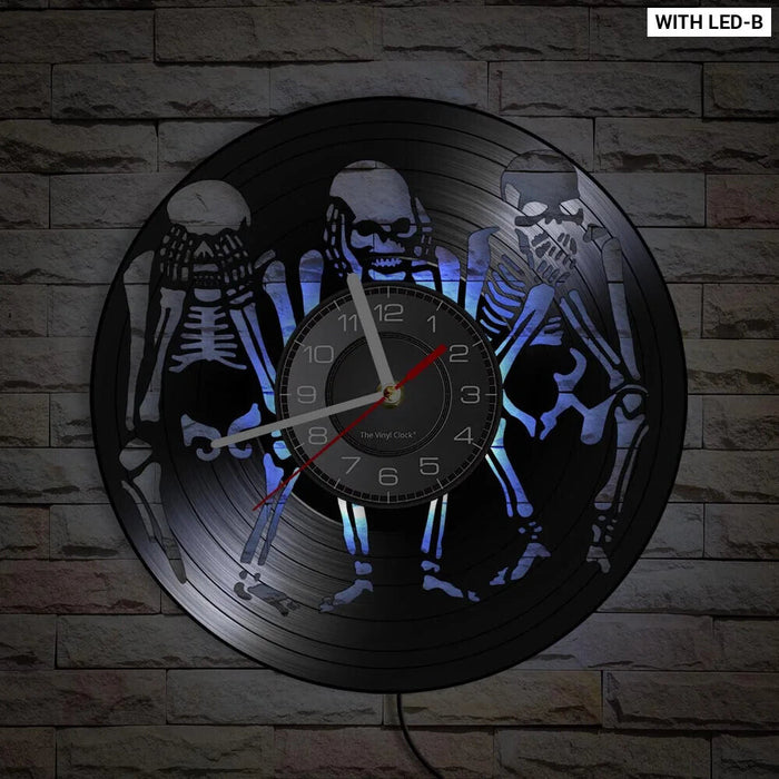 Vinyl Record Wall Clock With Skulls