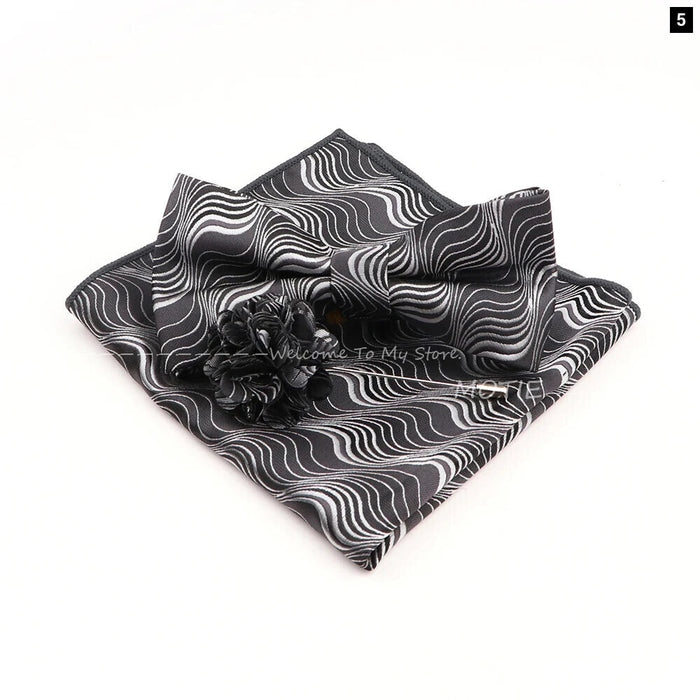 Blue Floral Pocket Square Set Bowtie Cufflink Brooch For Weddings