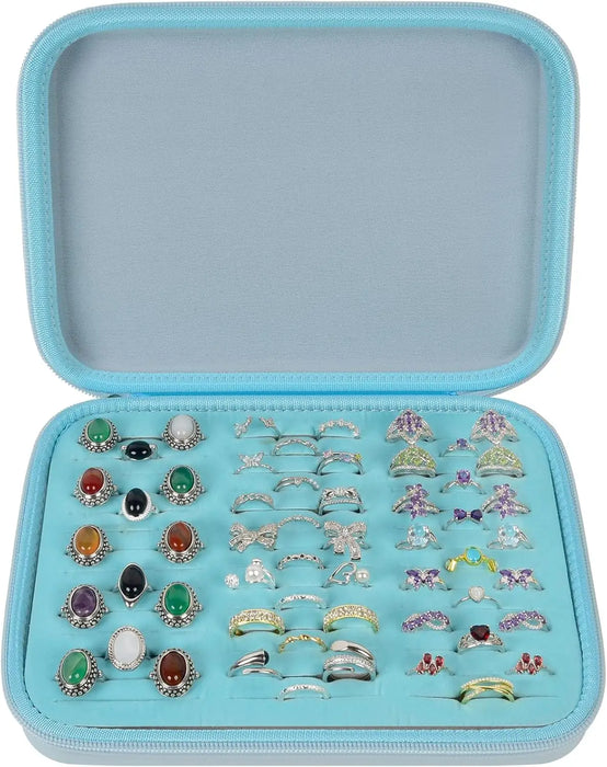 42 Slot Ring Organizer Storage Case Jewelry Display Box For 50 Rings Earrings