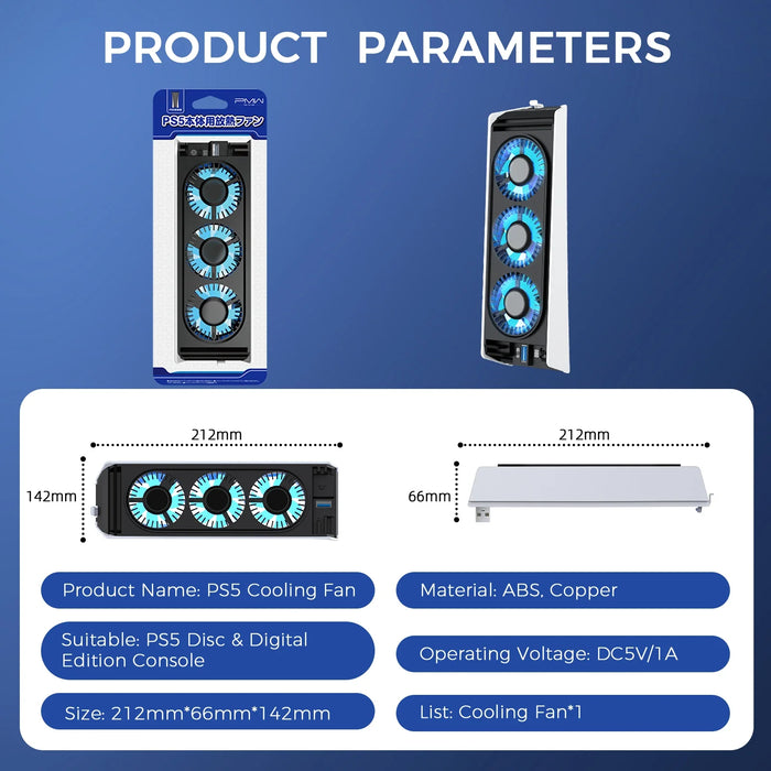 Ps5 Temperature-Controlled Cooling Fan Upgraded Cooler Fan With Usb3.0 Hubs Compatible With Ps5 Disc & Digital Edition