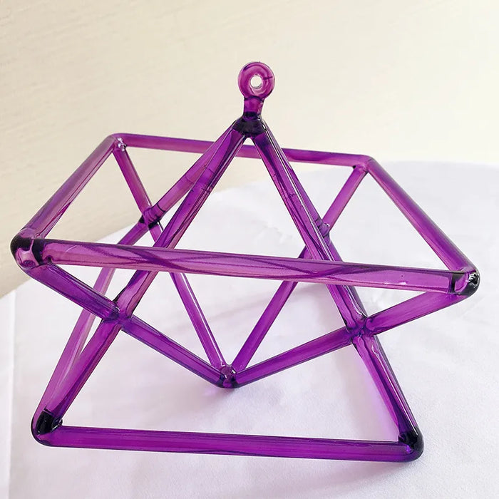 7 Inch Clear Purple Merkaba Crystal Singing Pyramid For Healing Energy With Crystal Wand