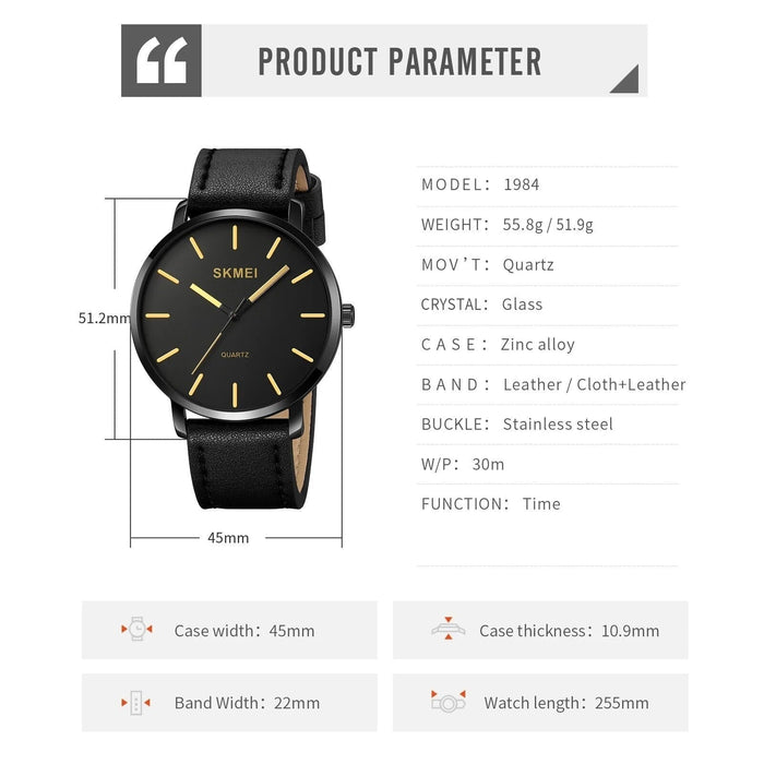 Men's PU Band Leather   Cloth+PU Band Leather Analog Display Quartz 3ATM 30M Water Resistant Wristwatch