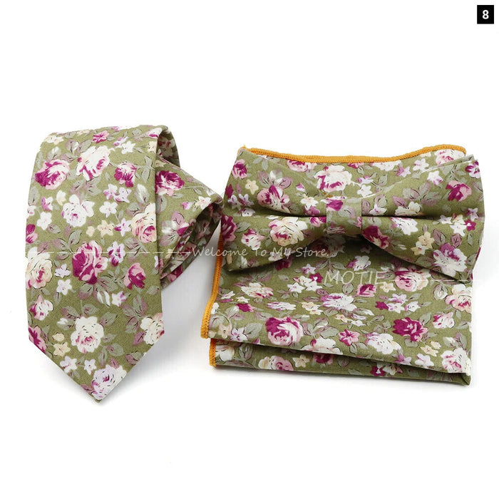 Floral Tie And Handkerchief Set For Business And Weddings