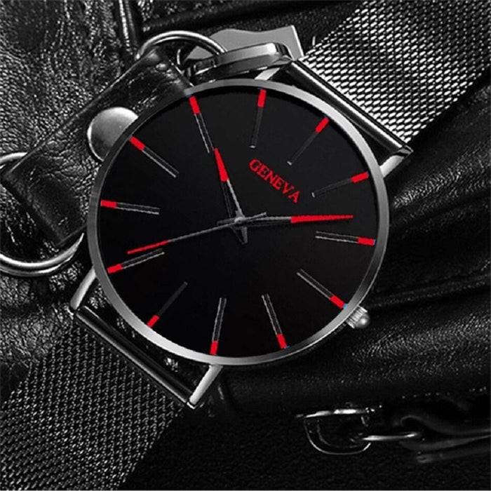 3PCS Set Fashion Mens Simple Watches Men Business Stainless Steel Mesh Belt Quartz Watch Male Necklace Bracelet Wristwatch